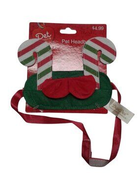 Candy Cane-Themed Pet Headband With Adjustable Strap Christmas Holiday Design